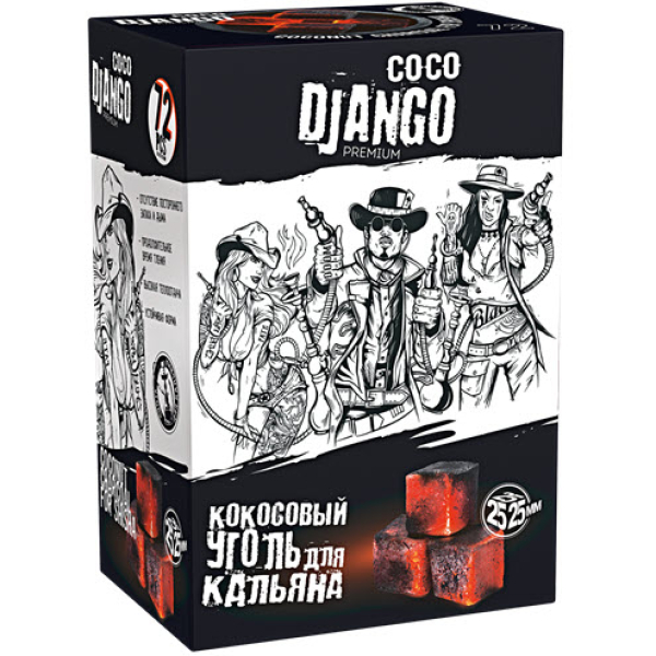 Уголь Coco Django 25мм для кальяна - 1кг (72 шт) в Томске