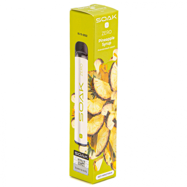 SOAK X ZERO Pineapple syrup 1500 затяжек (без никотина) в Томске