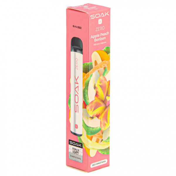SOAK X ZERO Apple peach bonbon 1500 затяжек (без никотина) в Томске