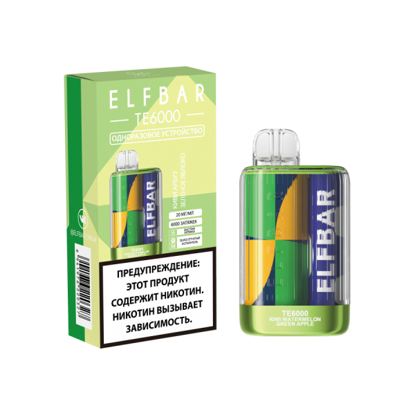 ЭСДН ELF BAR Te Киви Арбуз Зеленое Яблоко 6000 затяжек в Томске